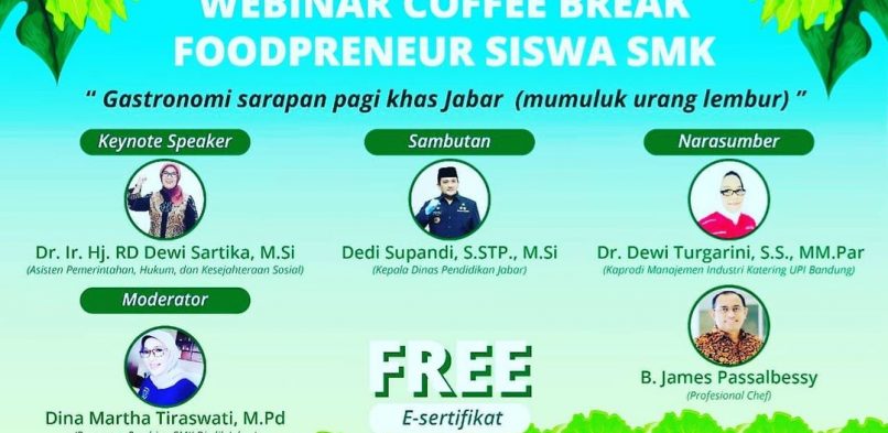 Dr. Dewi Turgarini., S.S., MM.Par menjadi narasumber Webinar “Coffe Break Foodpreuneur Siswa SMK” pada Jumat, 18 Desember 2020